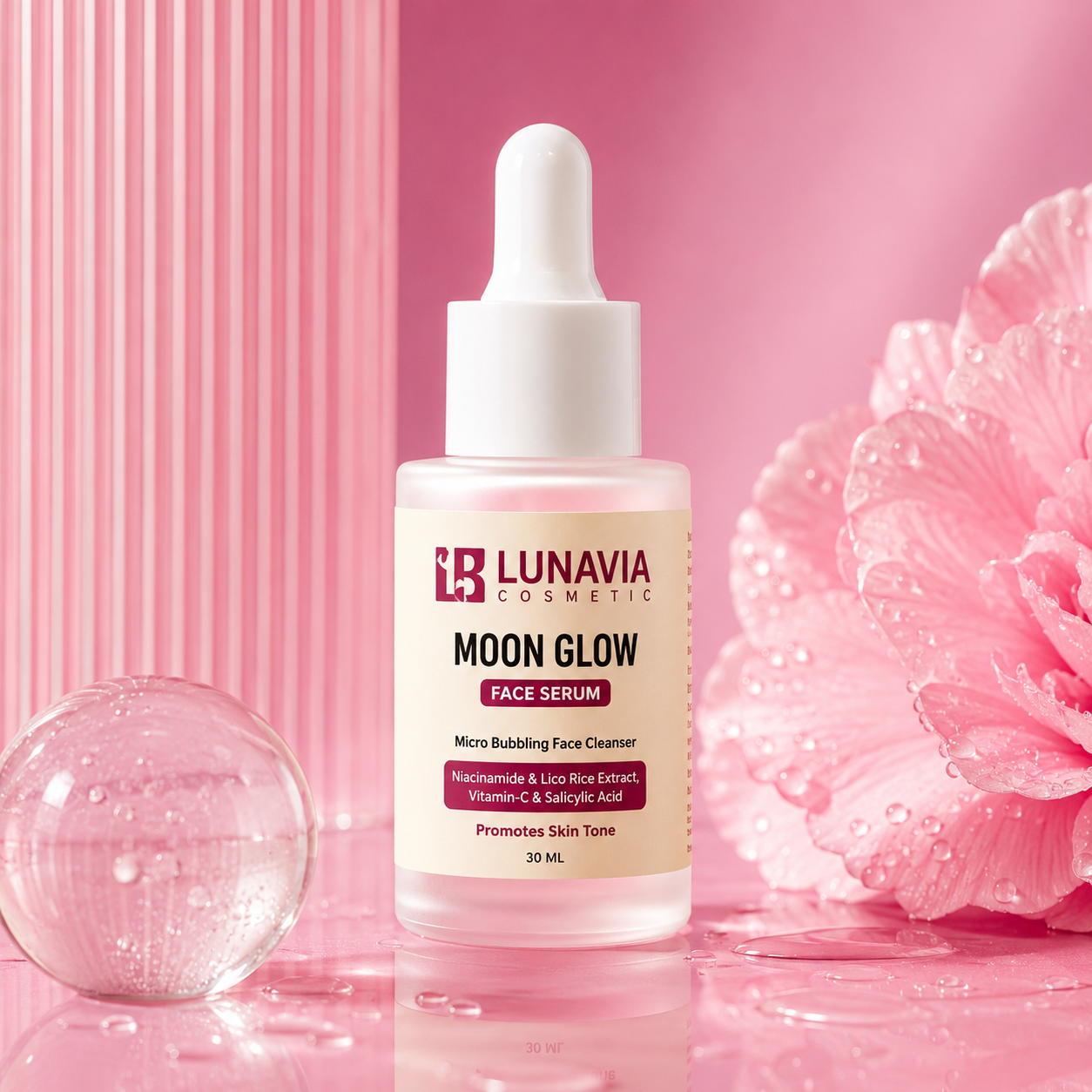 Moon Glow Face Serum with Niacinamide, Vitamin C & Salicylic Acid | Brightening Serum for Glowing Skin, Dark Spots & Hydration | 30ml