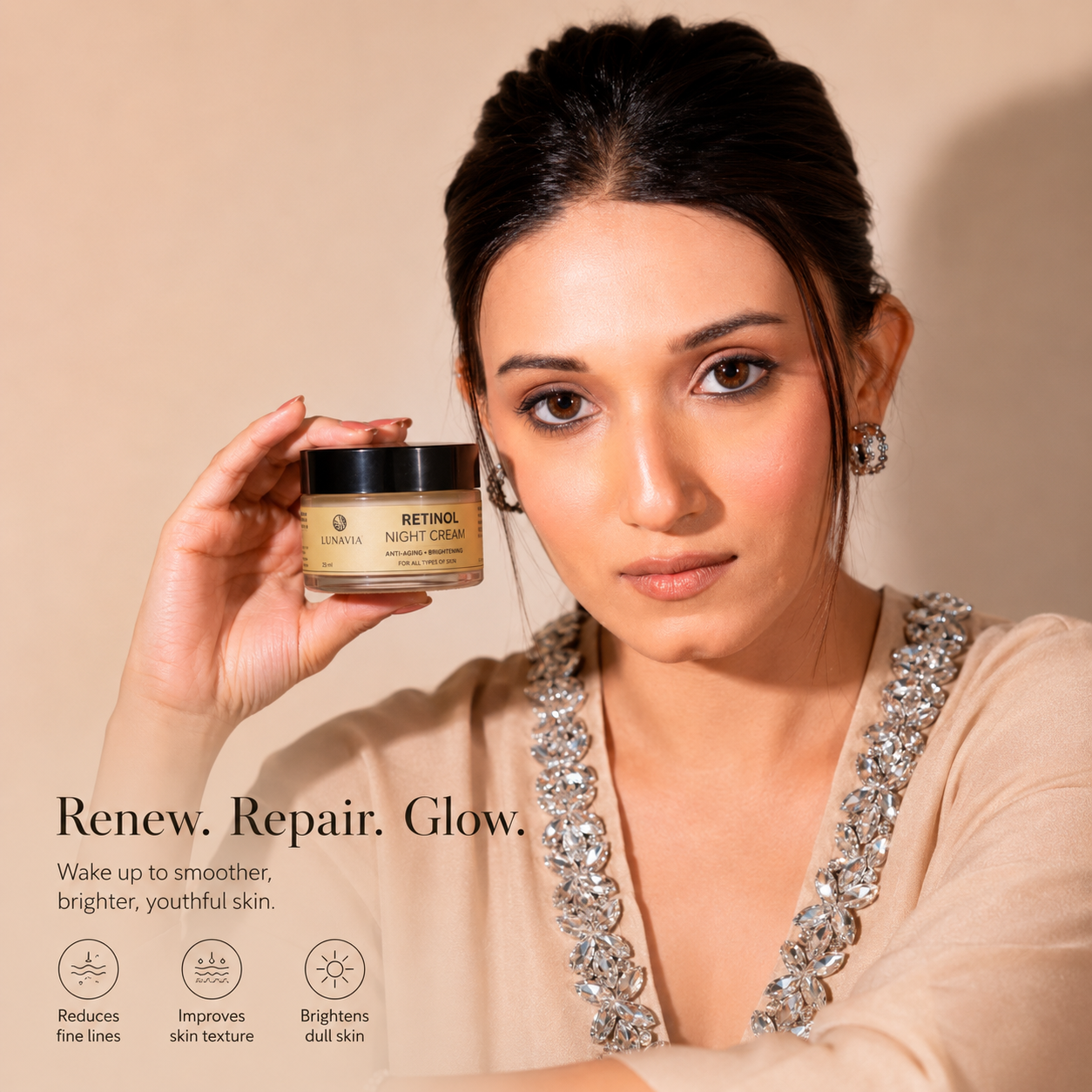 Retinol Night Cream for Anti-Aging & Skin Brightening | Overnight Repair Cream for Wrinkles, Fine Lines & Glowing Skin | Retinol Face Cream | 25ml