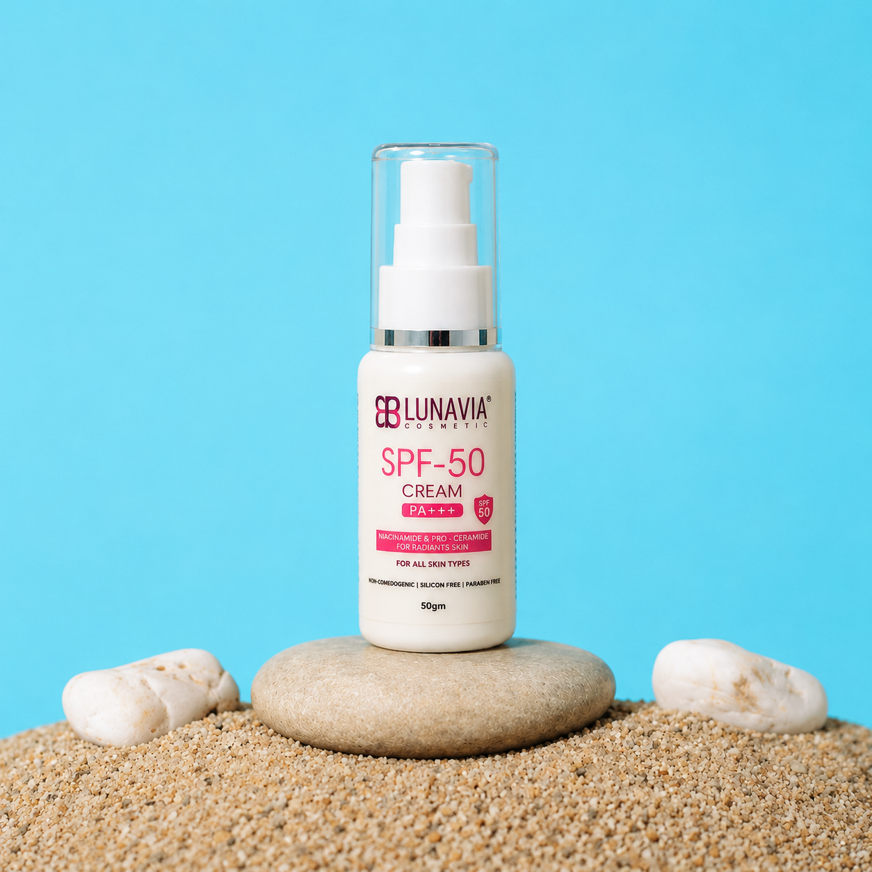 SPF 50 PA+++ Sunscreen Cream for Face | Broad Spectrum UVA UVB Protection | Niacinamide & Pro-Ceramide Sunscreen | Non-Comedogenic Daily Sunblock | 50g