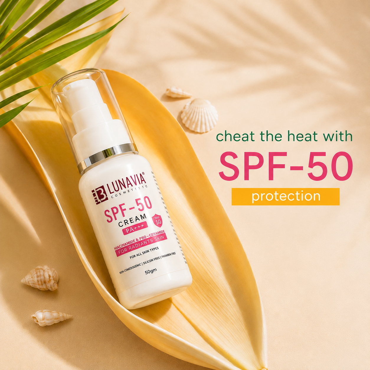 SPF 50 PA+++ Sunscreen Cream for Face | Broad Spectrum UVA UVB Protection | Niacinamide & Pro-Ceramide Sunscreen | Non-Comedogenic Daily Sunblock | 50g