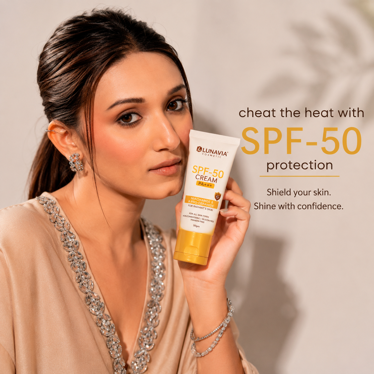 SPF 50 PA+++ Sunscreen Cream for Face | Broad Spectrum UVA UVB Protection | Niacinamide & Pro-Ceramide Sunscreen | Non-Comedogenic Daily Sunblock | 50g
