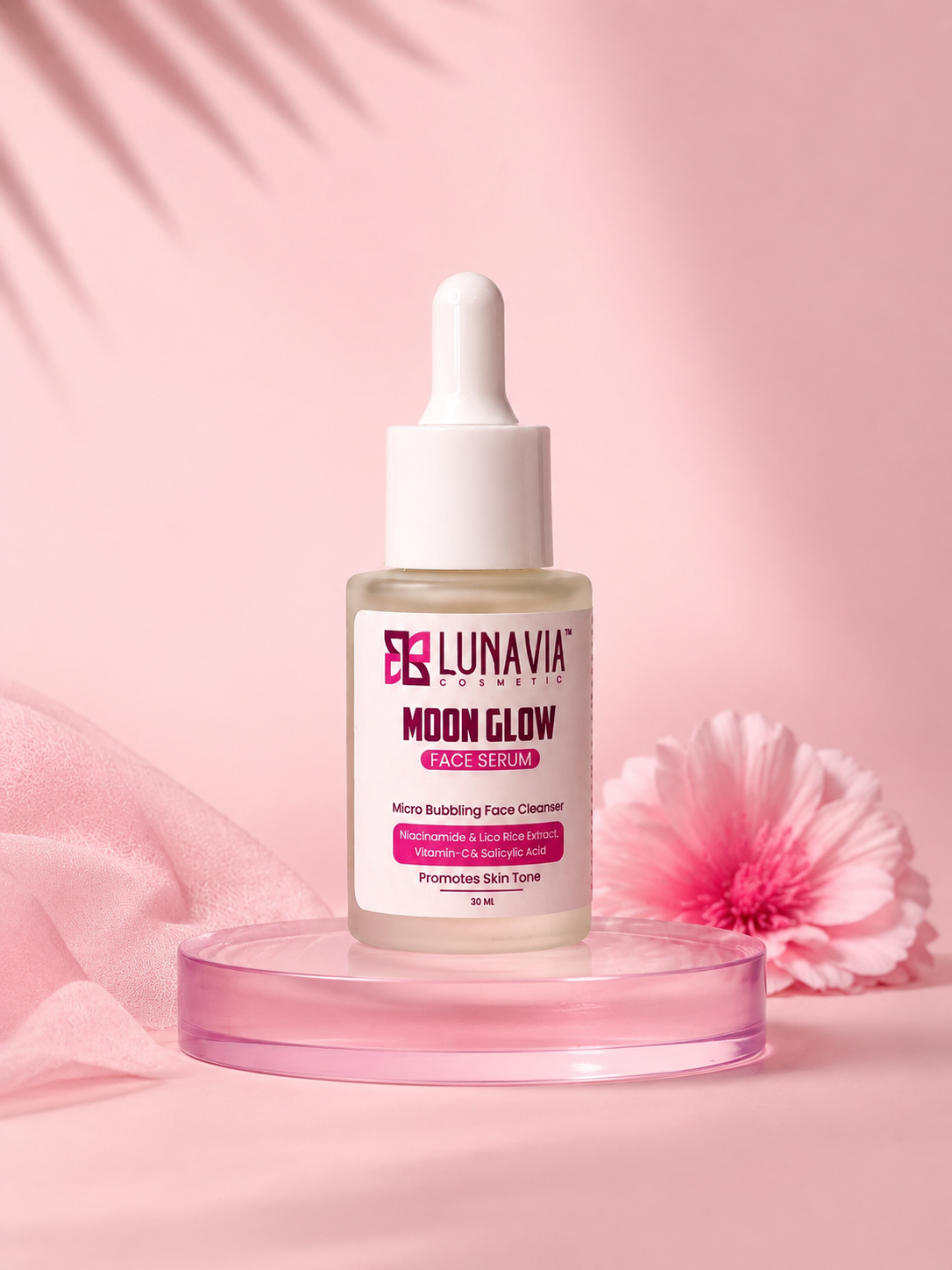 Moon Glow Face Serum with Niacinamide, Vitamin C & Salicylic Acid | Brightening Serum for Glowing Skin, Dark Spots & Hydration | 30ml