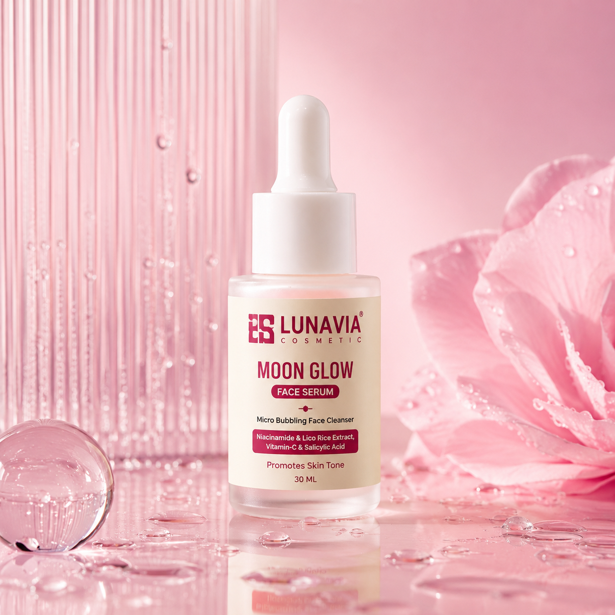 Moon Glow Face Serum with Niacinamide, Vitamin C & Salicylic Acid | Brightening Serum for Glowing Skin, Dark Spots & Hydration | 30ml
