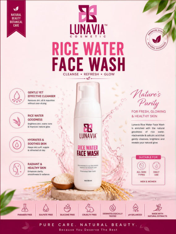 Rice Water Face Wash with Niacinamide & Salicylic Acid | Brightening Face Cleanser for Glowing Skin, Deep Cleansing & Oil Control | 100ml