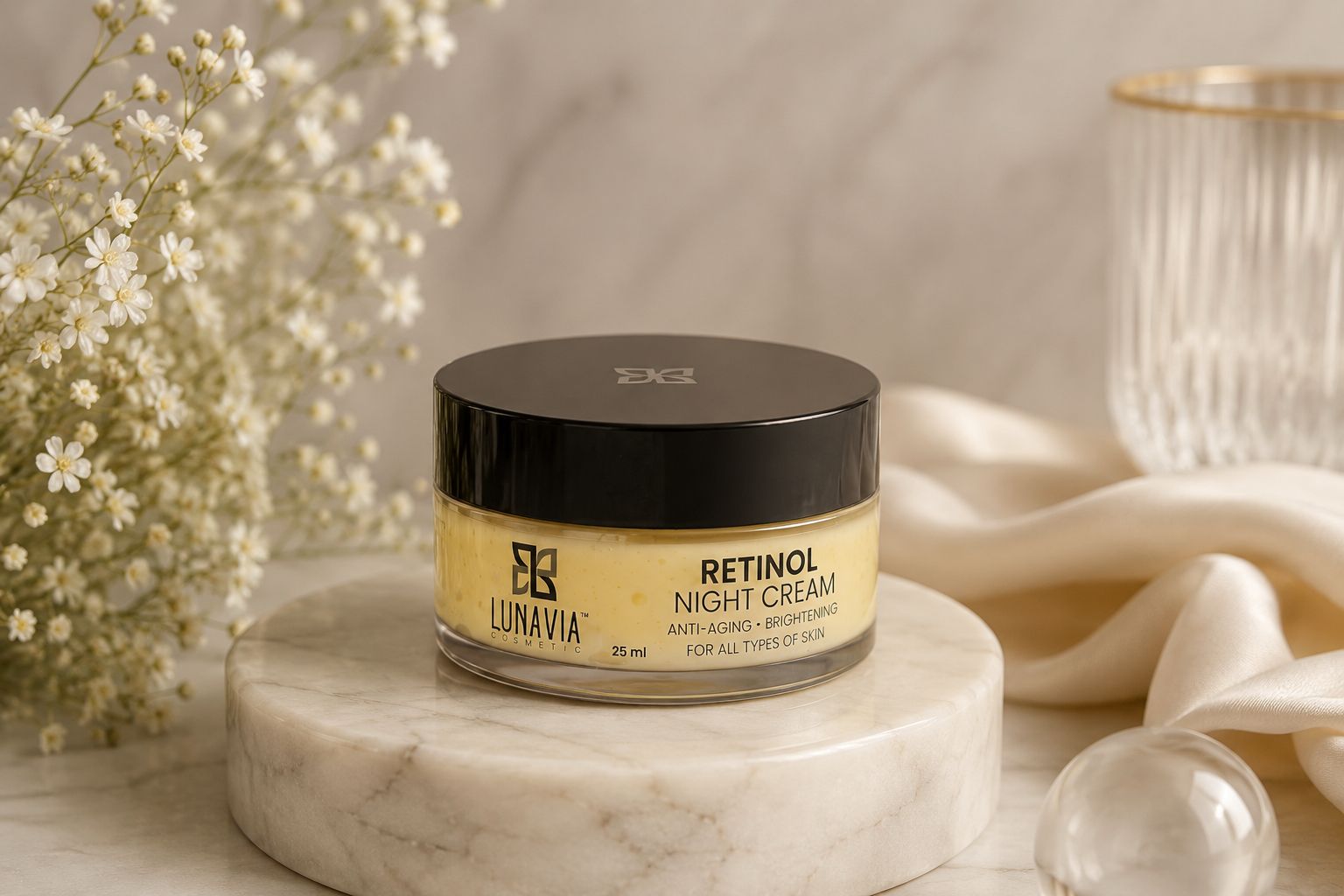 Retinol Night Cream for Anti-Aging & Skin Brightening | Overnight Repair Cream for Wrinkles, Fine Lines & Glowing Skin | Retinol Face Cream | 25ml